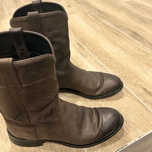 Roper style Leather cowboy boots Dark brown matte finish leather sole